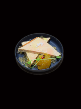 Foie gras de canard, rhubarbe aux raisins de Corinthe