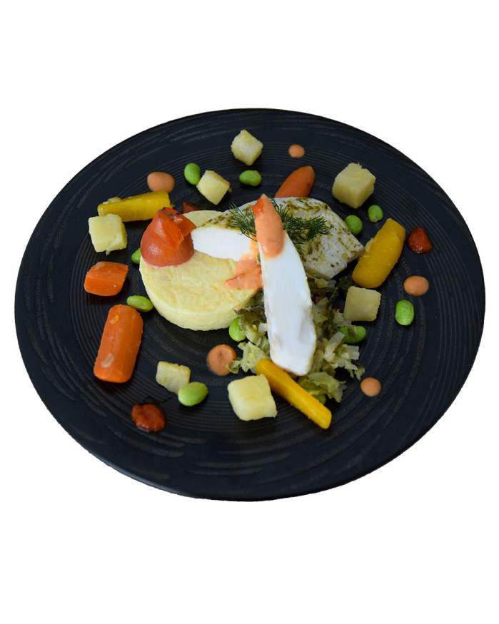 Pavé de cabillaud, poivronade de moules