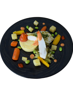 Pavé de cabillaud, poivronade de moules